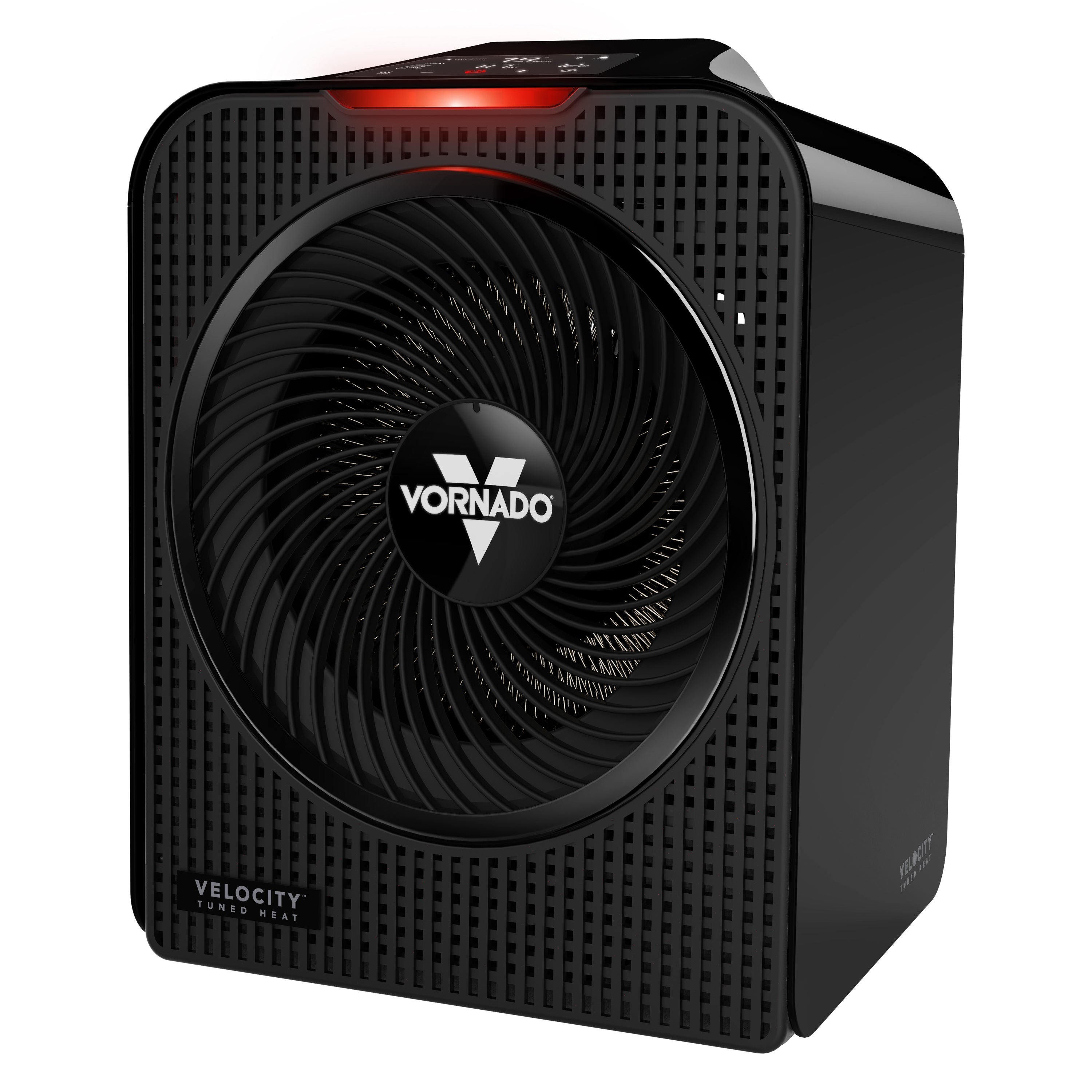Black Vornado heater on a white background