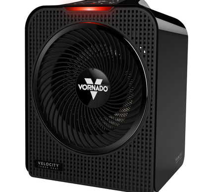 Black Vornado heater on a white background