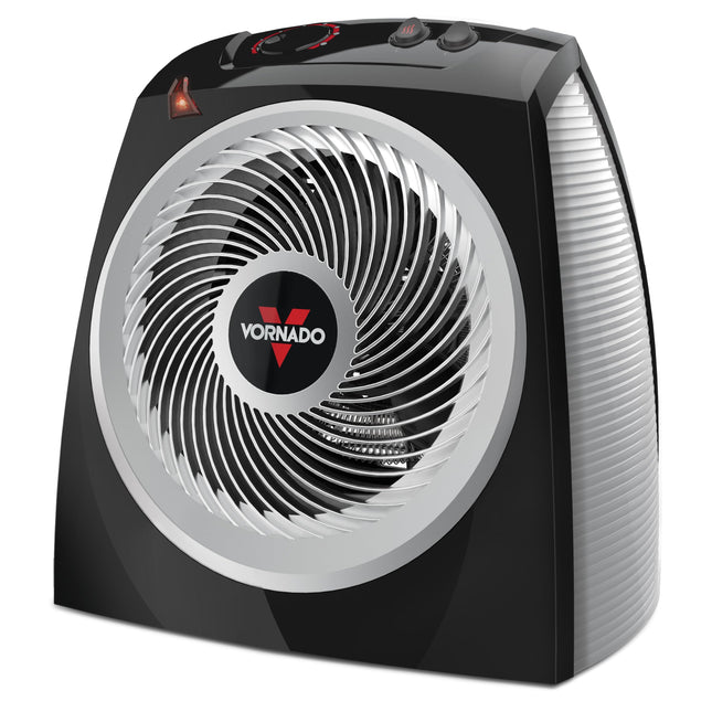 Black Vornado heater on a white background