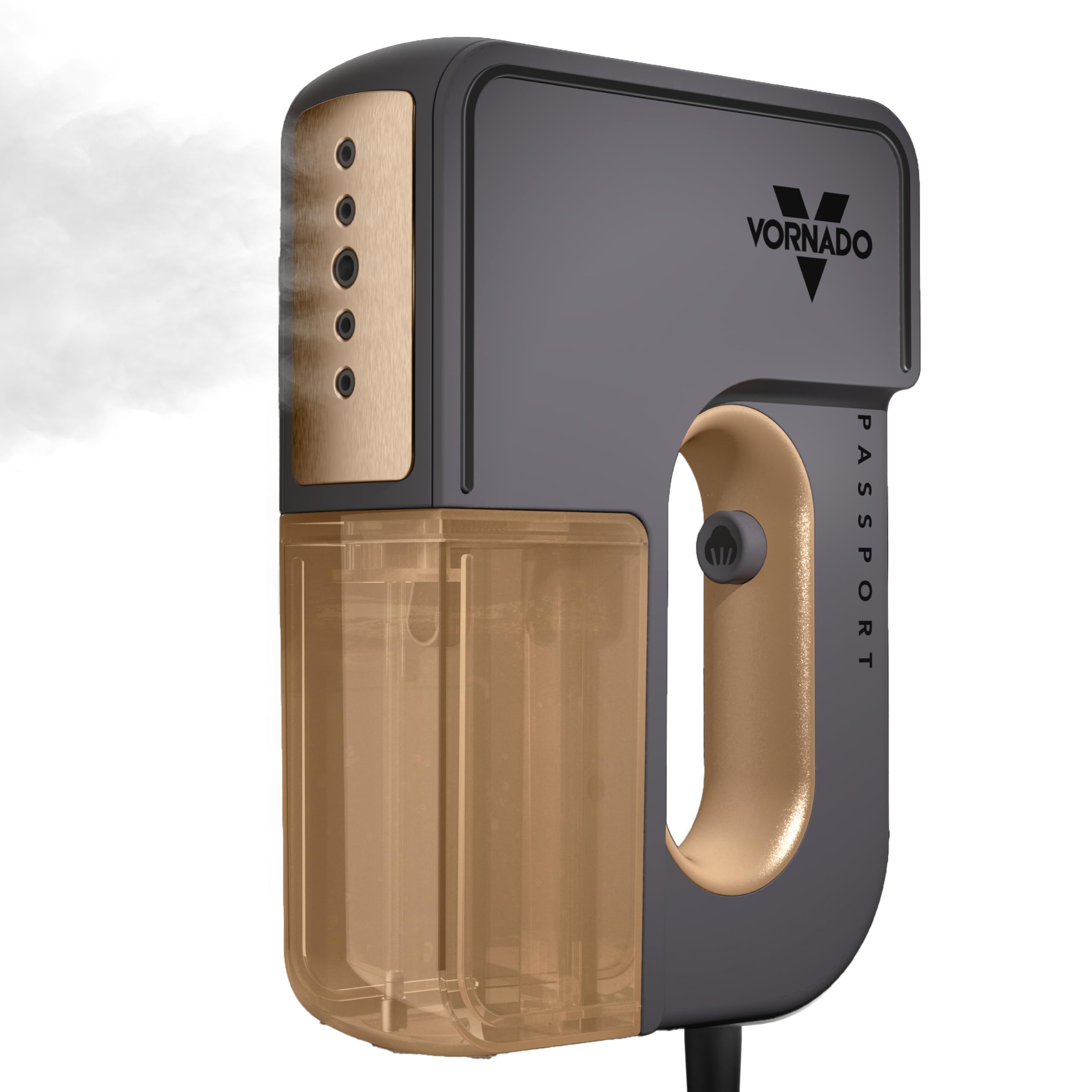 Vornado garment steamer with wooden accents on a white background