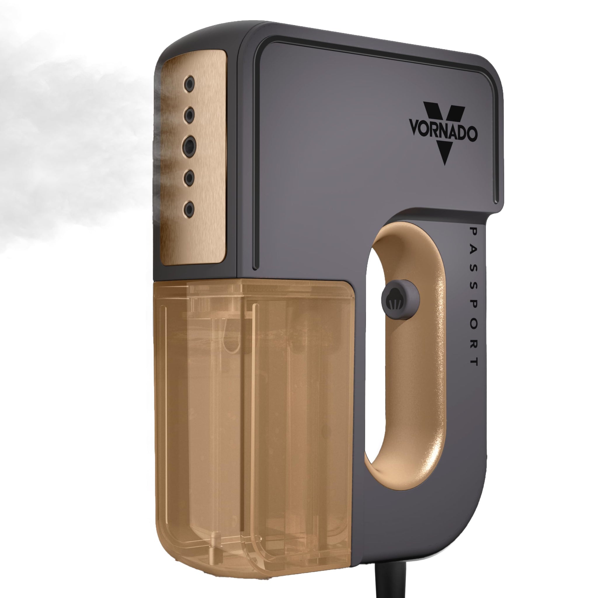 Vornado garment steamer with wooden accents on a white background