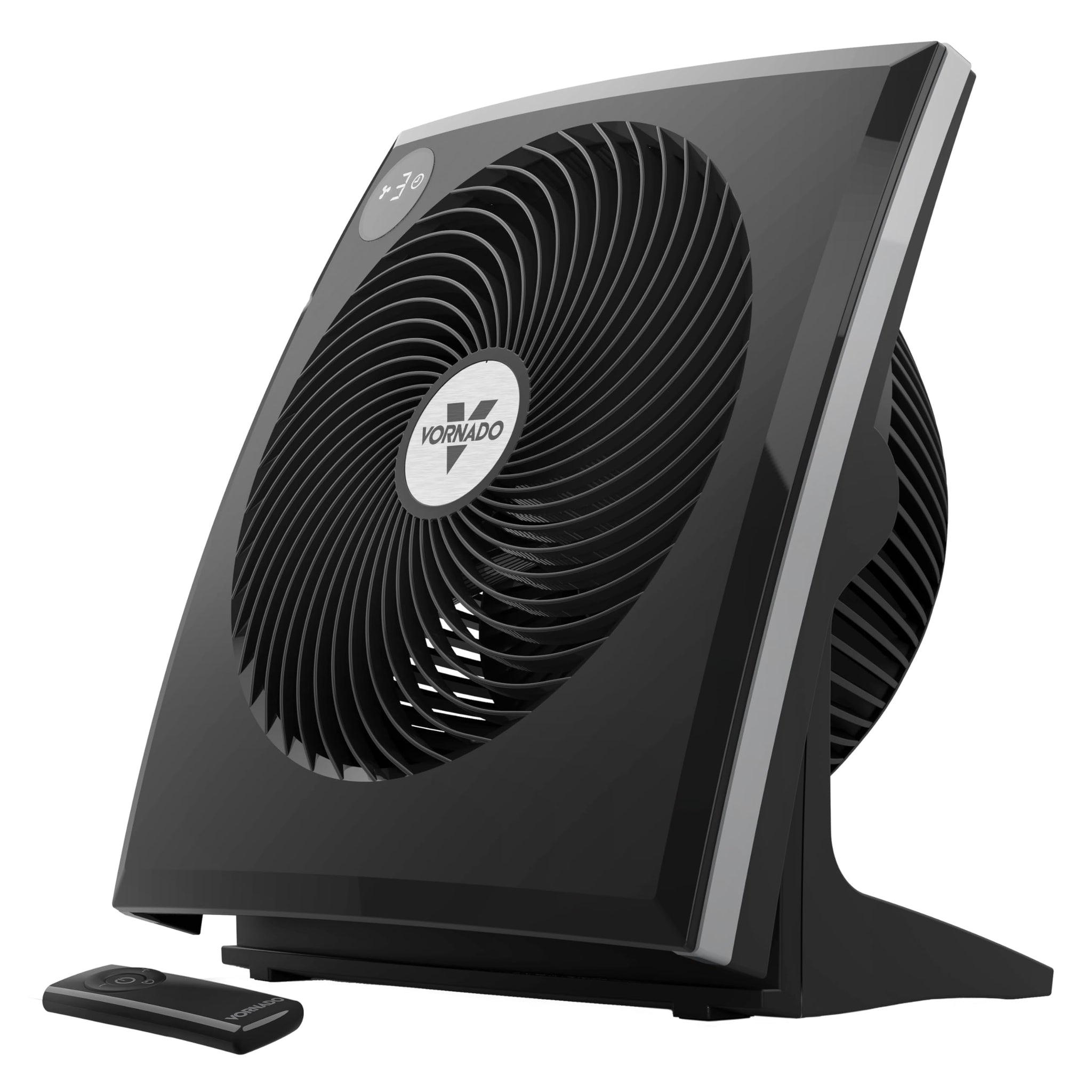Black Vornado fan on a white background