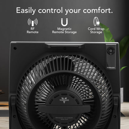 Black fan with features labeled on a dark background