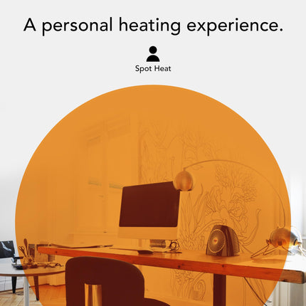 Desk with computer and lamp under a large orange circle, labeled 'Spot Heat'.