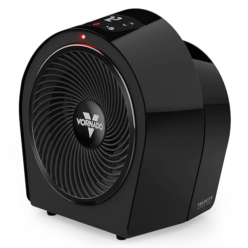 Black Vornado heater on a white background