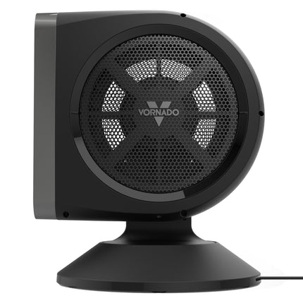 Black Vornado fan on a white background