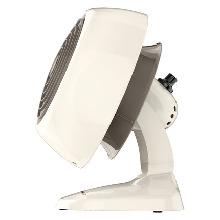 White handheld fan with a transparent cover on a white background