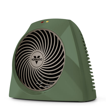 Green Vornado heater on a white background
