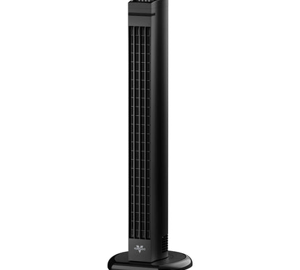 Black tower fan on a white background