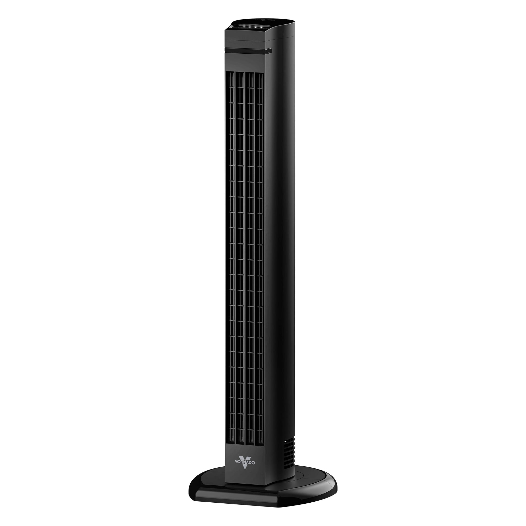Black tower fan on a white background