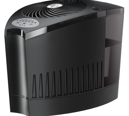 Black evaporative humidifier on a white background