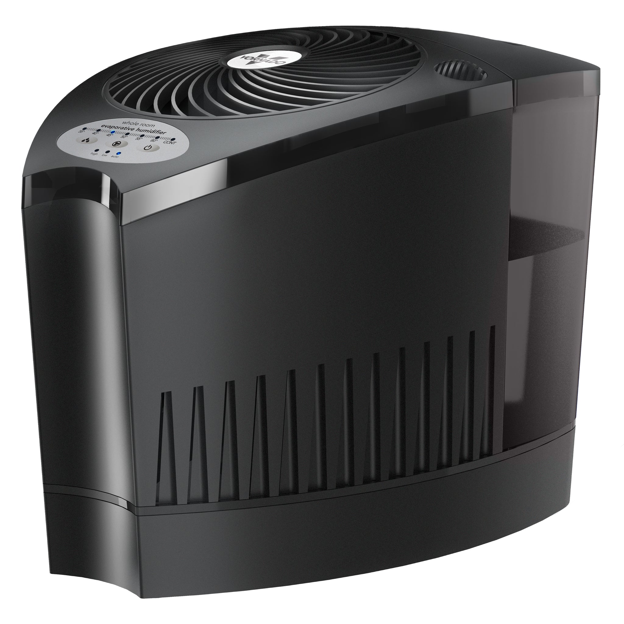 Black evaporative humidifier on a white background