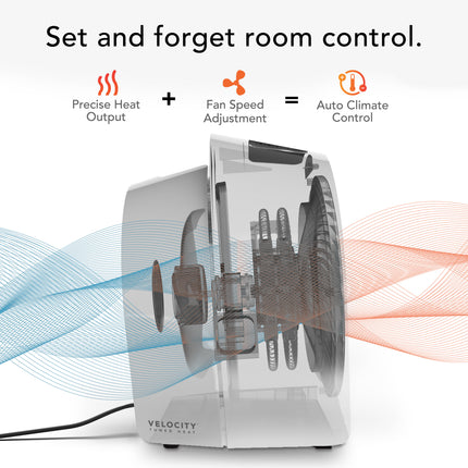 Ventilation system with airflow graphics and 'Velocity' branding on a white background