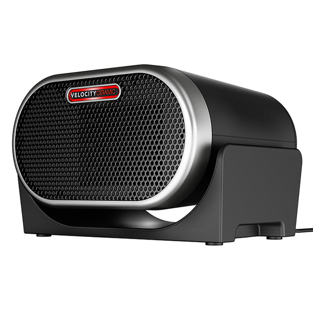 Black heater with honeycomb design on a white background