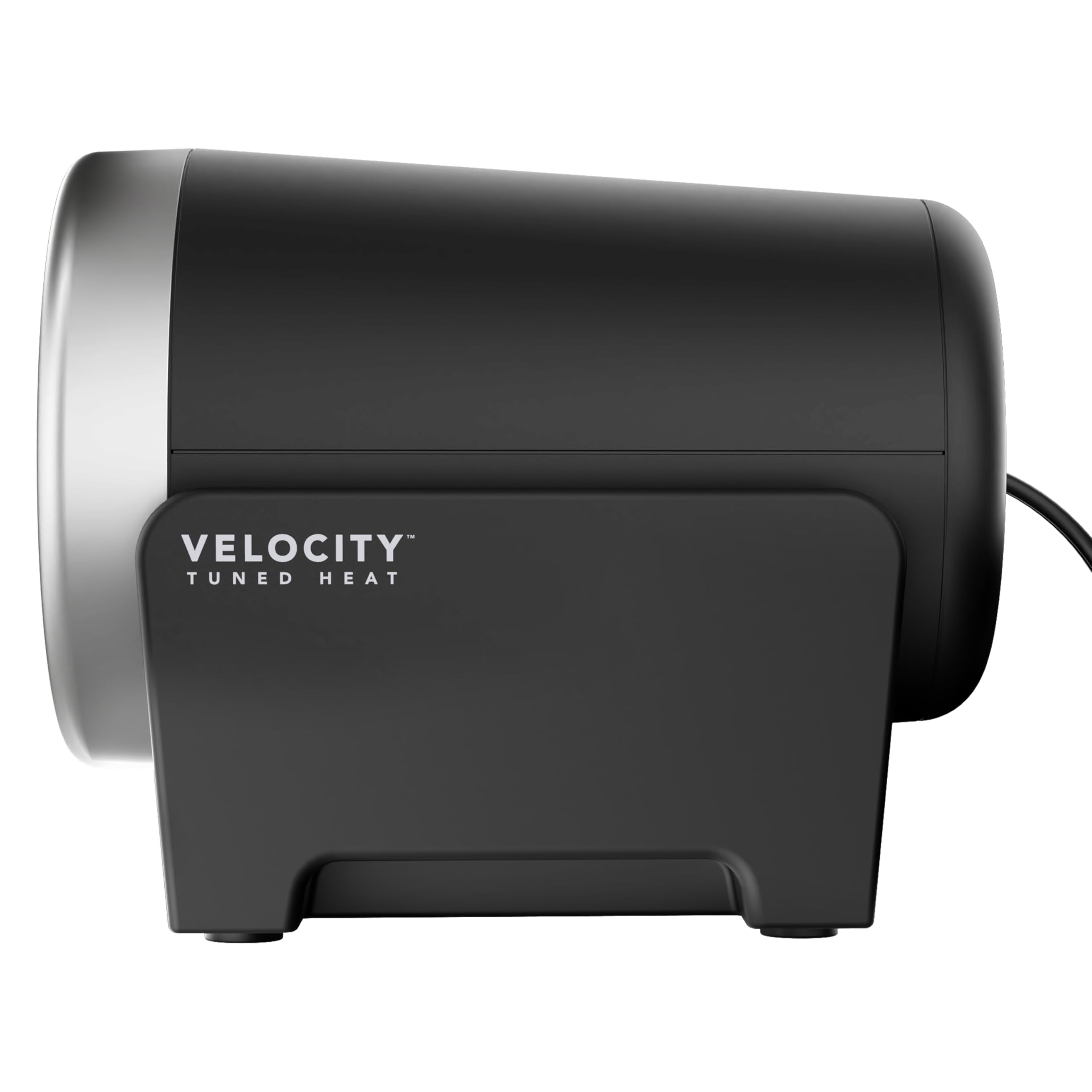 Black and silver Velocity heater on a white background