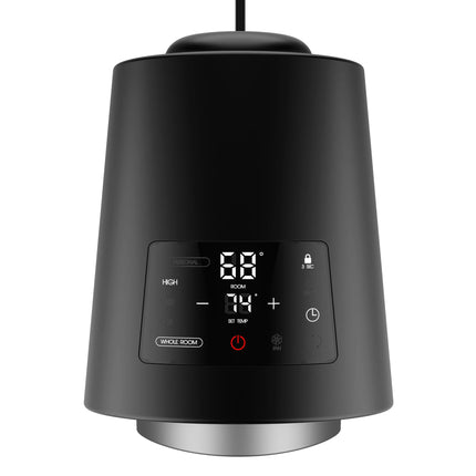 Black heater with digital display on a white background