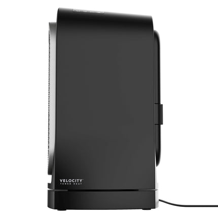 Black heater with 'Velocity' branding on a white background