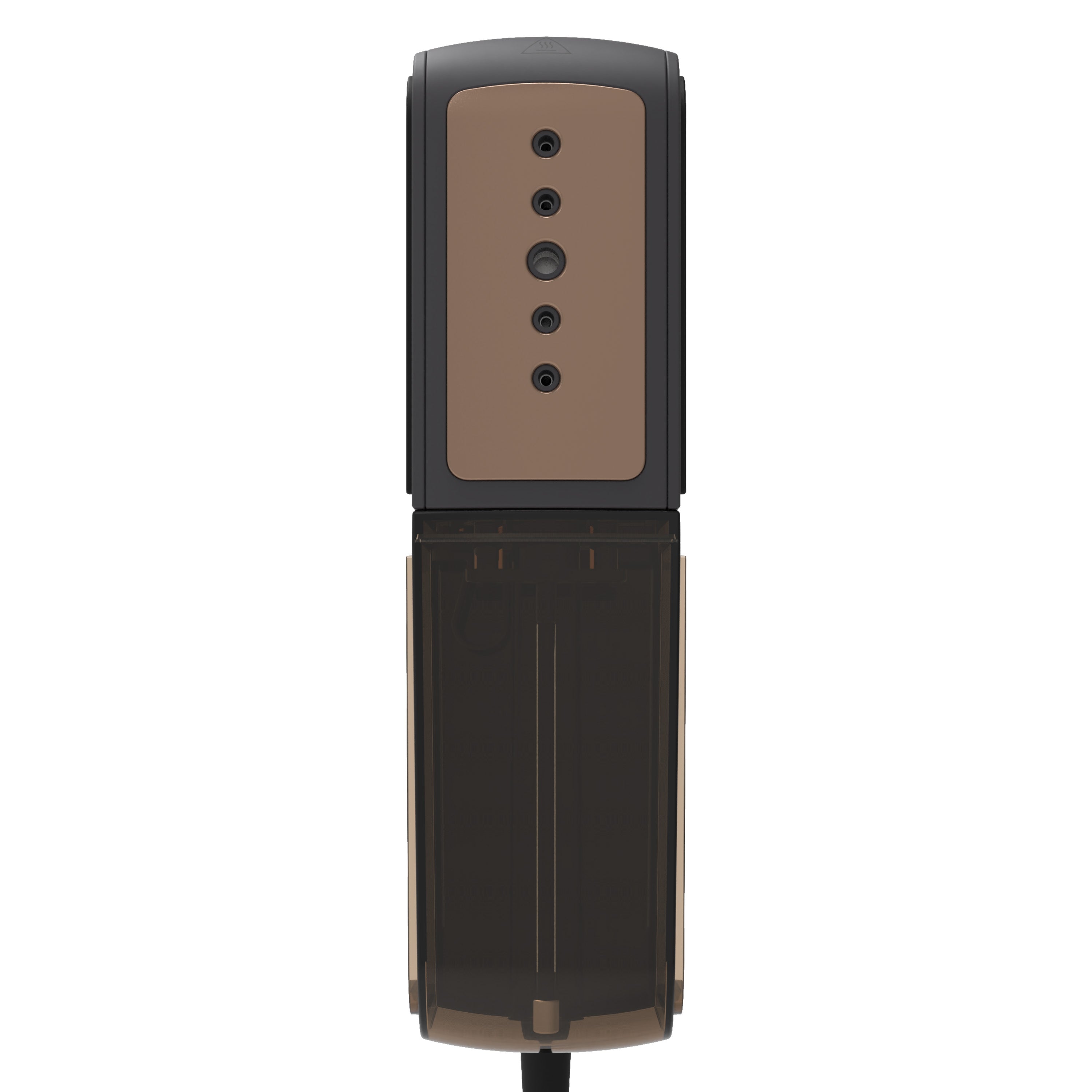 Black and brown electronic device on a white background