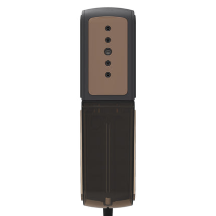 Black and brown electronic device on a white background