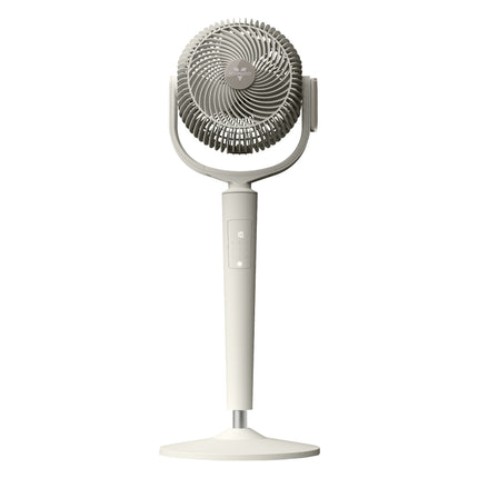 White oscillating pedestal fan on a white background
