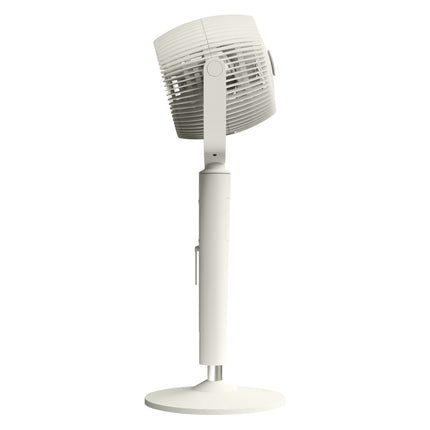 White oscillating pedestal fan on a white background