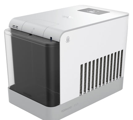 White and gray humidifier with a control panel on a white background