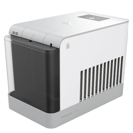 White and gray humidifier with a control panel on a white background