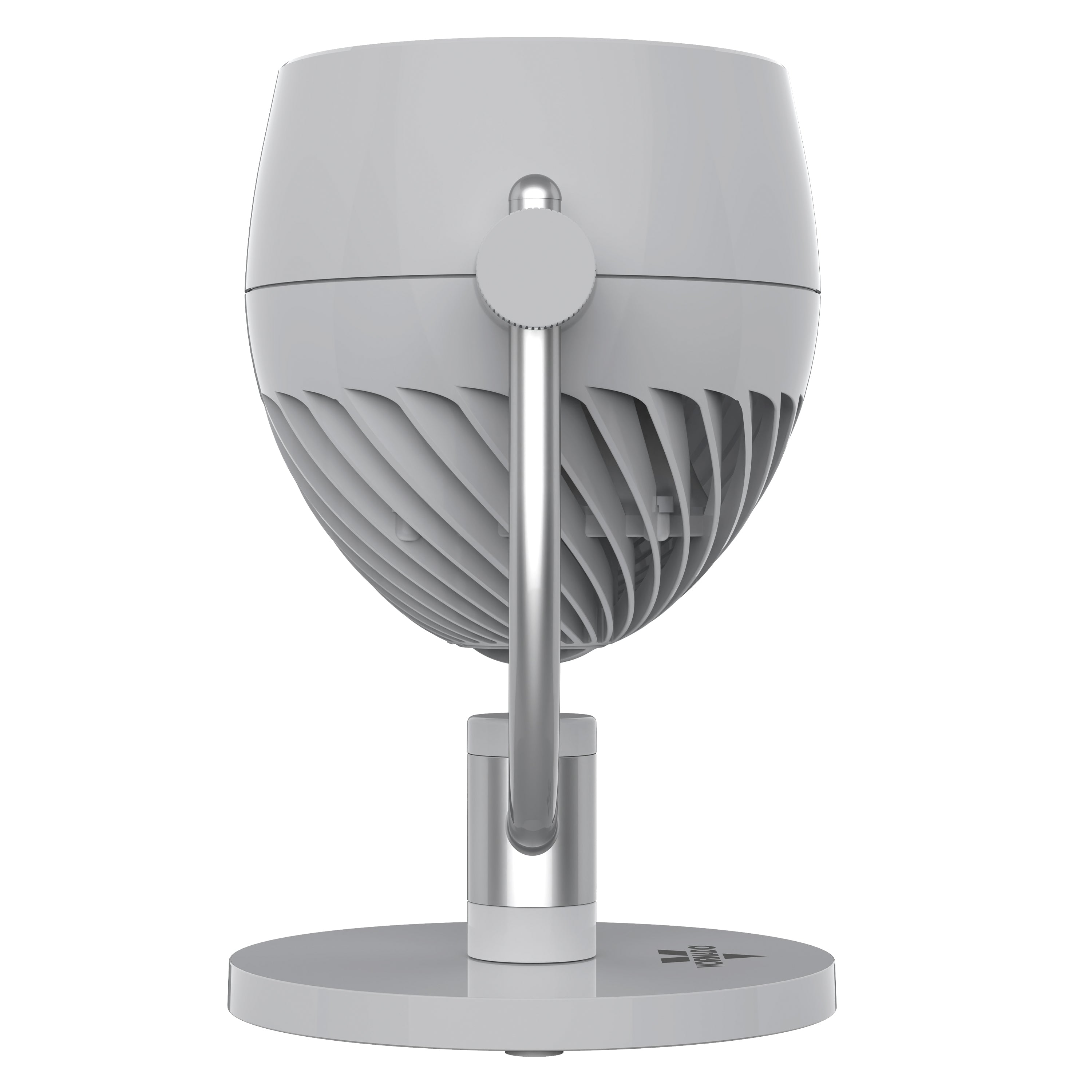 White and gray pivoting desk fan on a white background