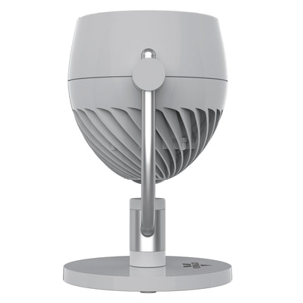 White and gray pivoting desk fan on a white background