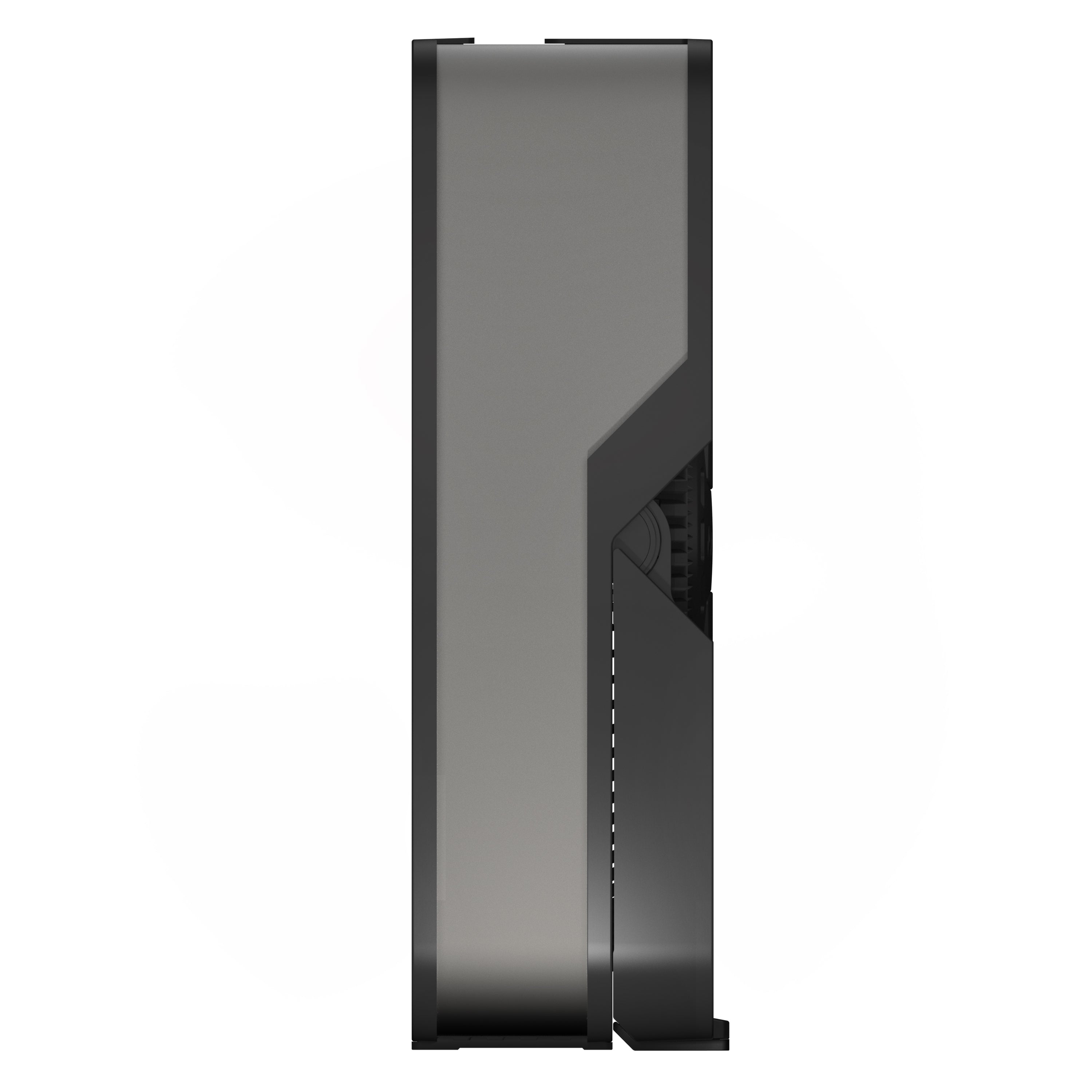 Black Vornado box fan with a kickstand on a white background
