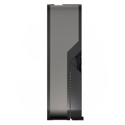 Black Vornado box fan with a kickstand on a white background