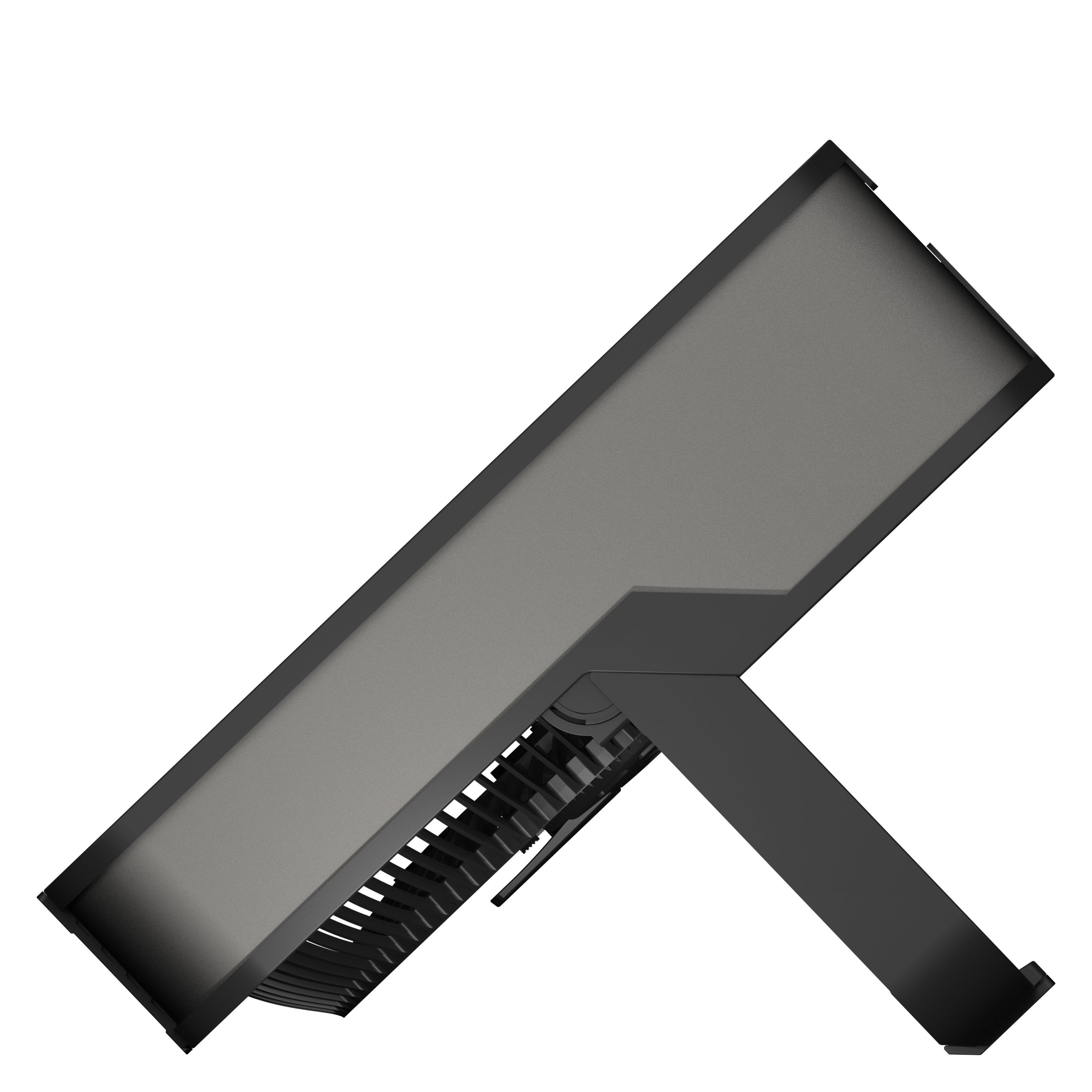 Black Vornado box fan with a kickstand on a white background