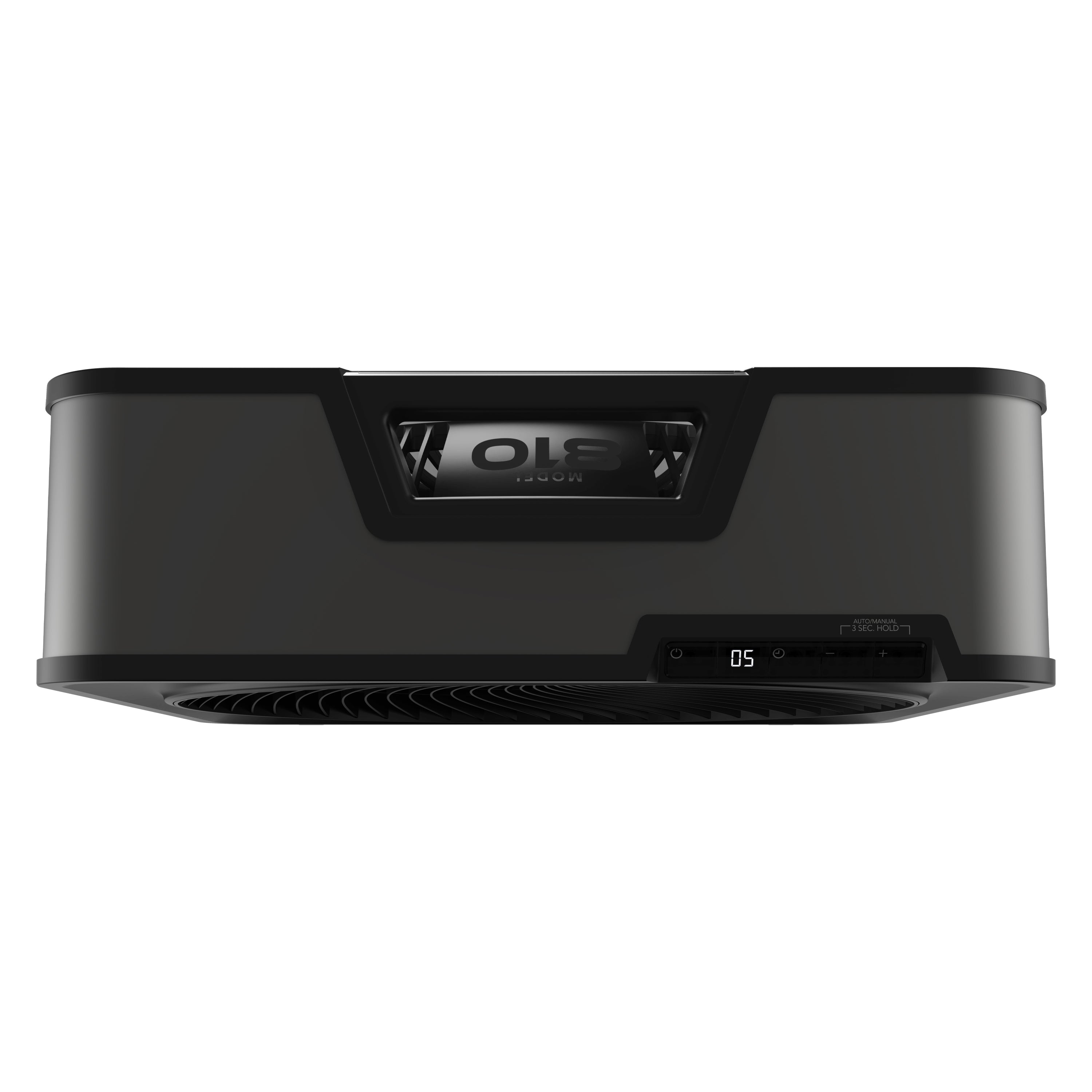 Black Vornado box fan with a kickstand on a white background