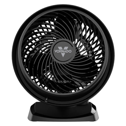 Black Vornado fan on a white background