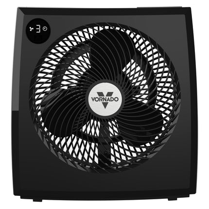 Black Vornado fan on a white background