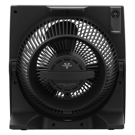 Black Vornado fan on a white background