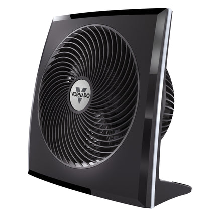 Black Vornado fan on a white background