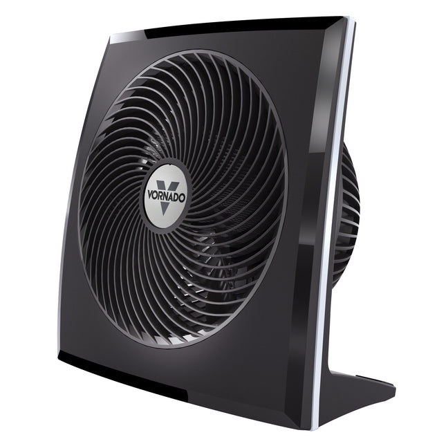Black Vornado fan on a white background
