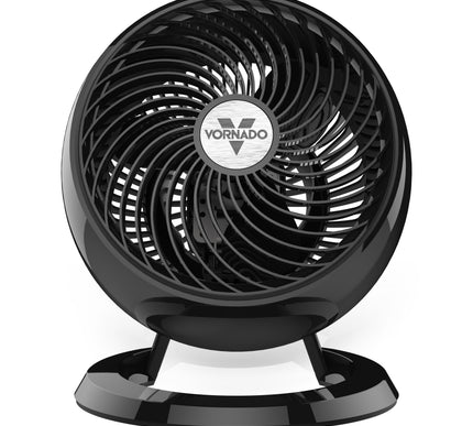 Black Vornado fan on a white background