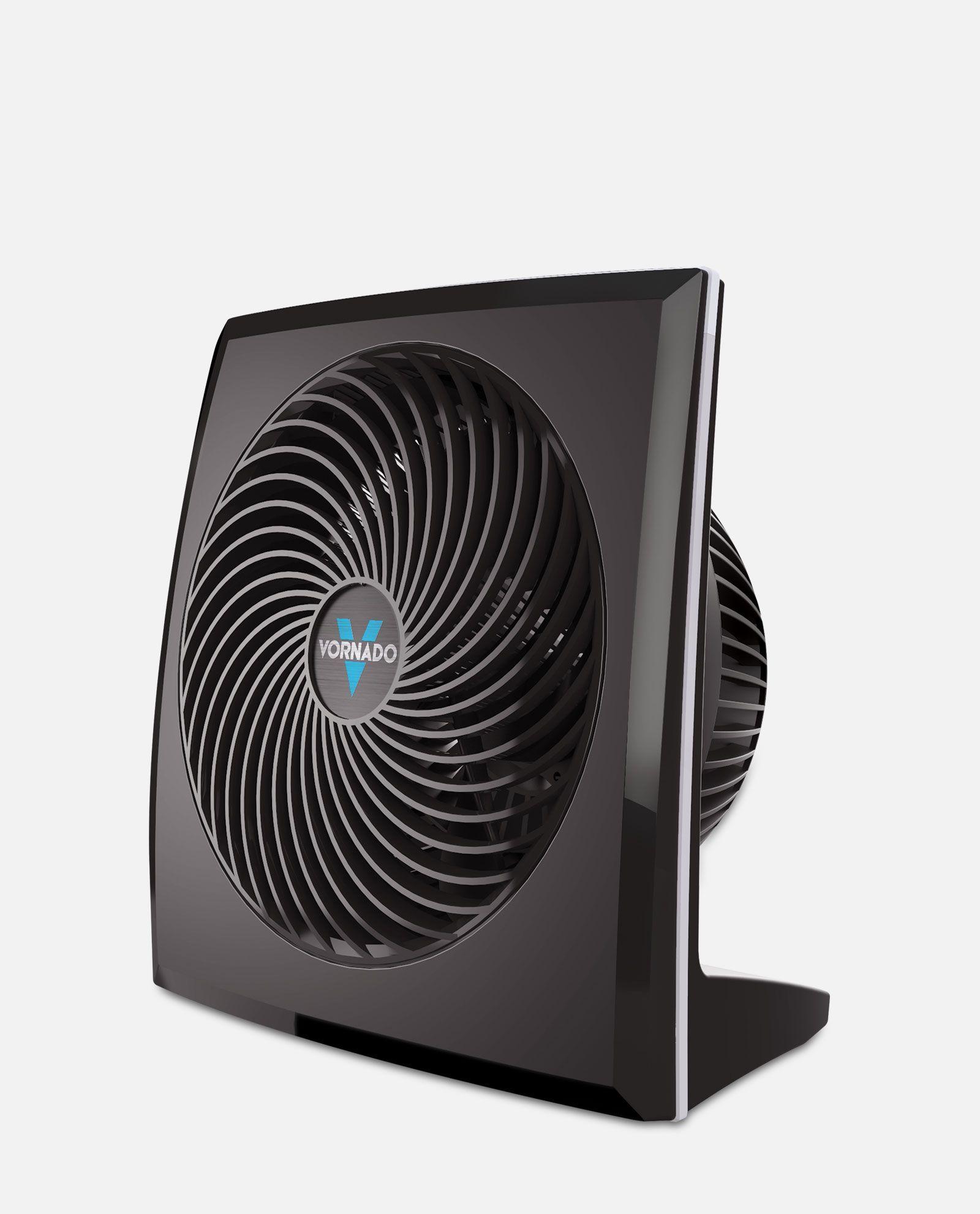 Black fan with 'Vornado' branding on a white background