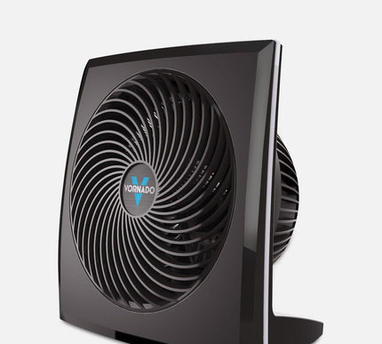 Black fan with 'Vornado' branding on a white background