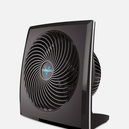 Black fan with 'Vornado' branding on a white background