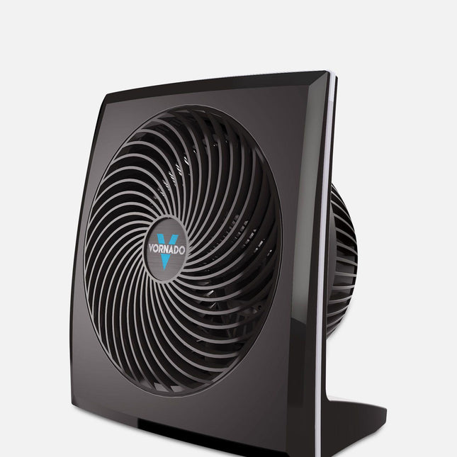 Black fan with 'Vornado' branding on a white background