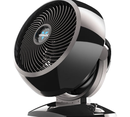 Black and silver fan with 'Vornado' logo on a white background