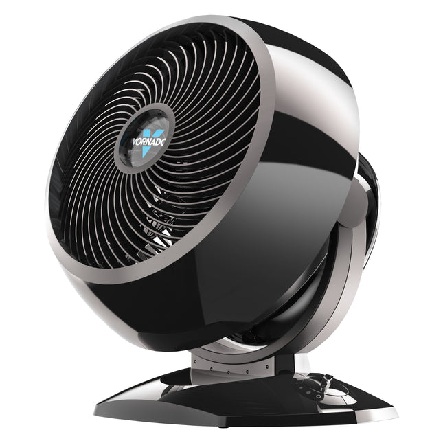 Black and silver fan with 'Vornado' logo on a white background
