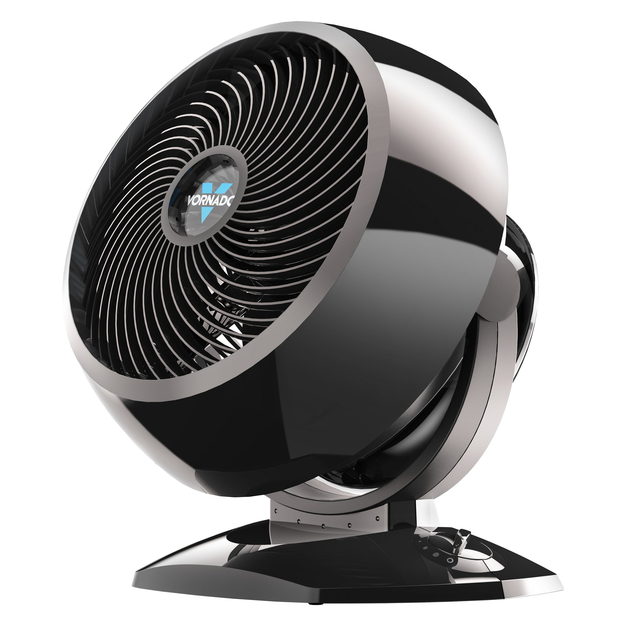 Black and silver fan with 'Vornado' logo on a white background
