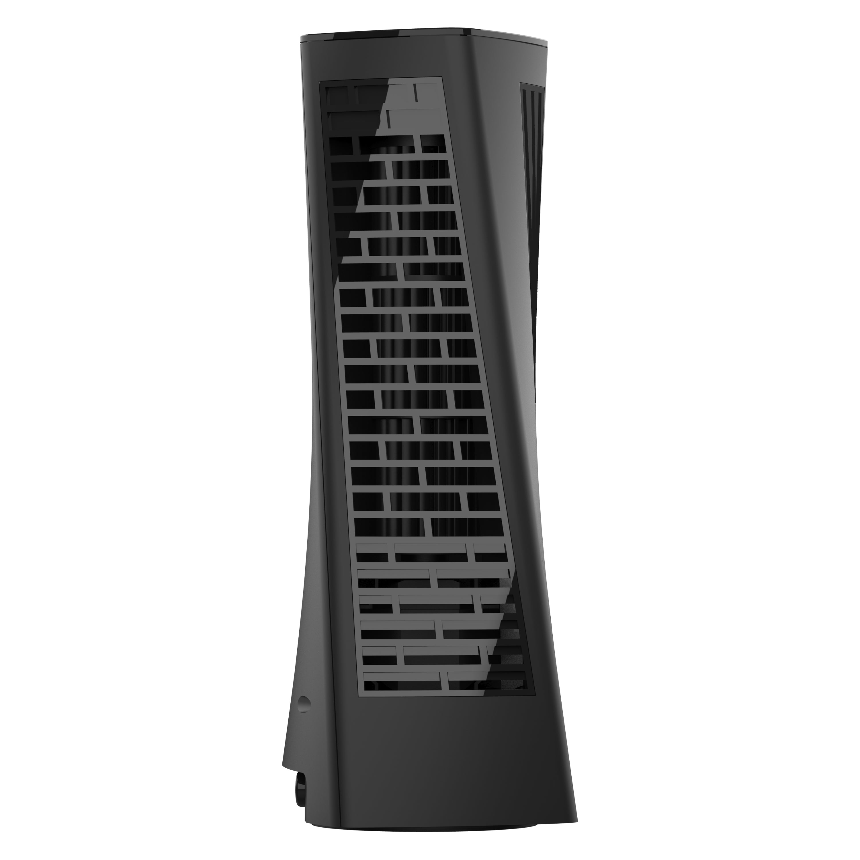 Black tower fan with Vornado logo on a white background