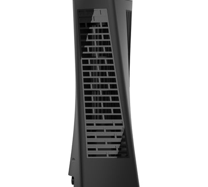 Black tower fan with Vornado logo on a white background