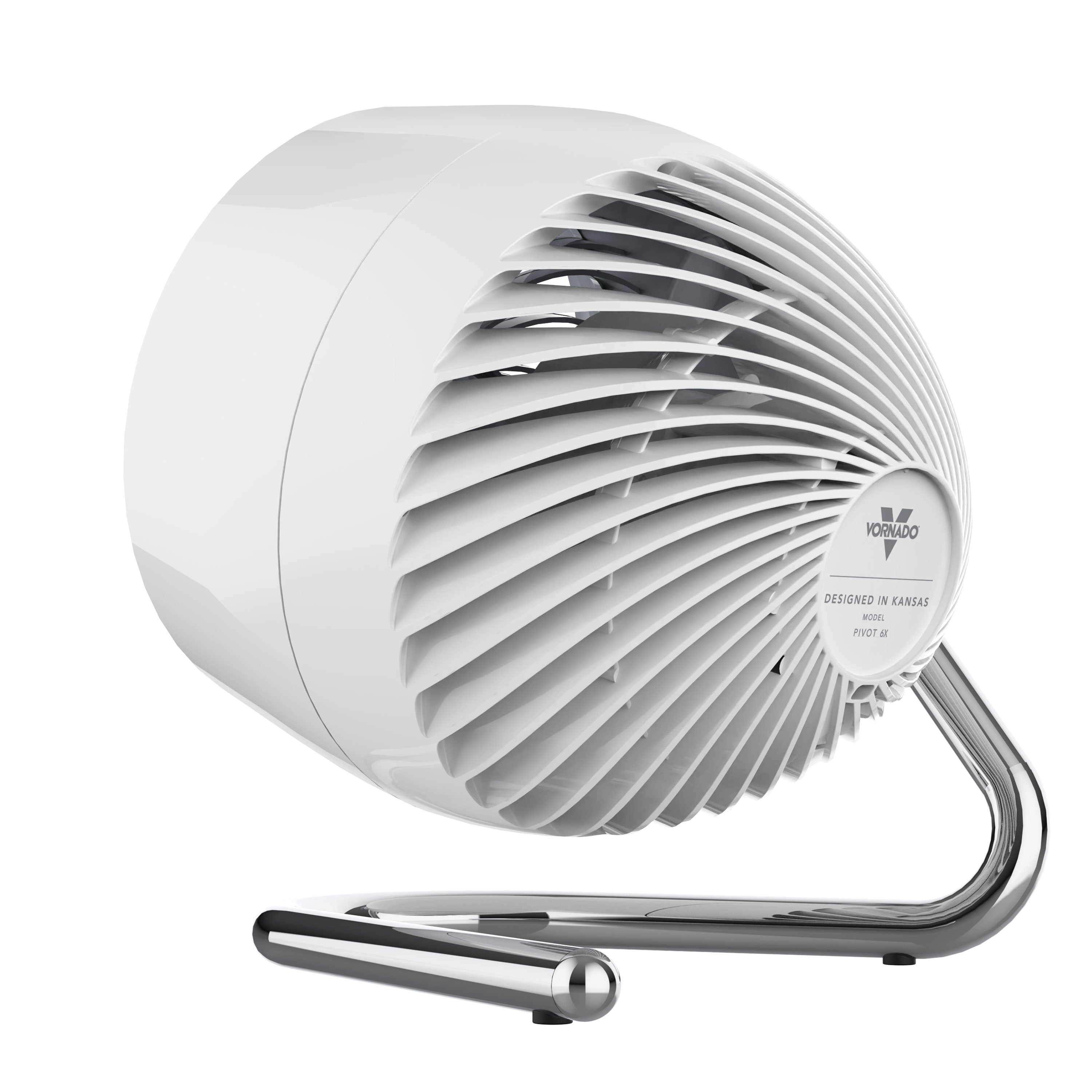 White and gray fan with chrome base on a white background