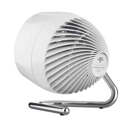 White and gray fan with chrome base on a white background
